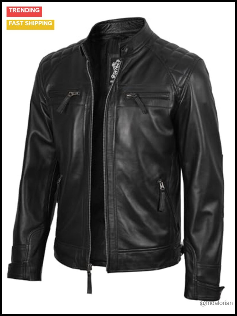Men's Real Lambskin Leather Moto Jacket Quilted Cafe Racer Zip Up Biker